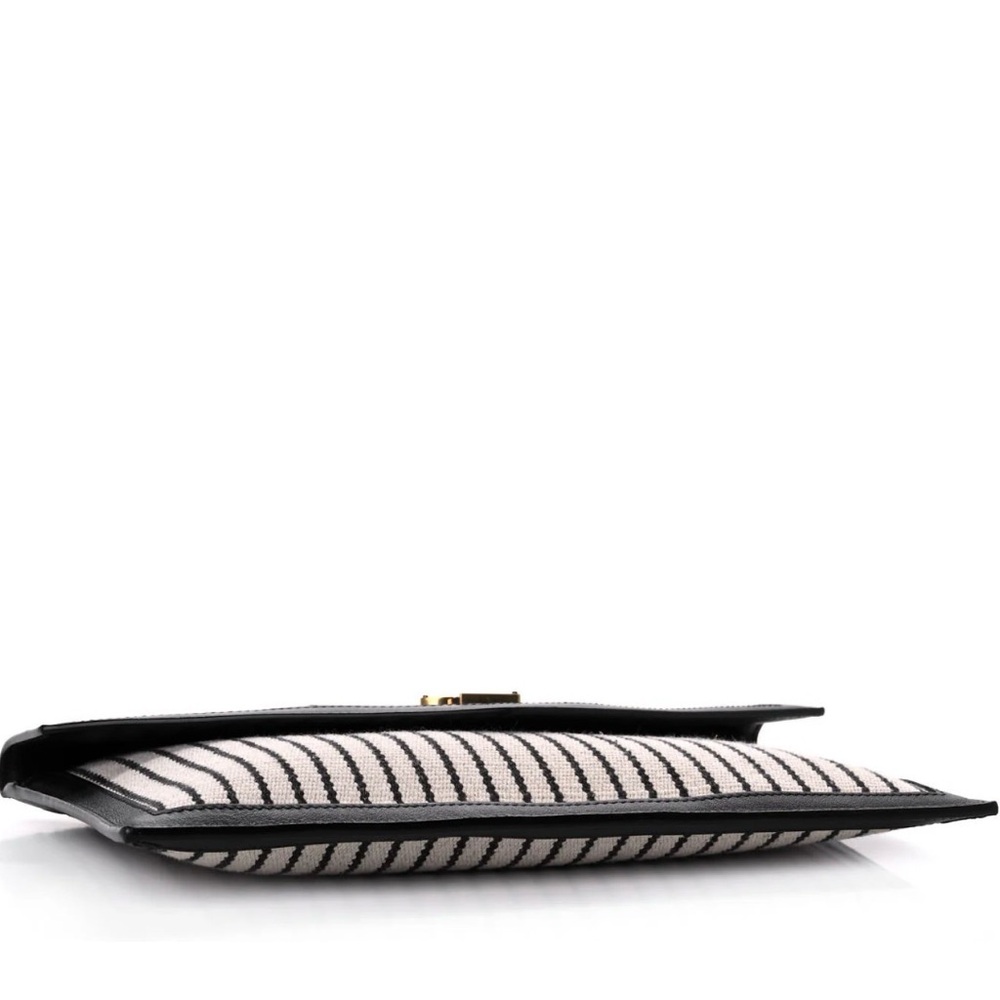 Yves Saint Laurent Uptown Canvas Striped Clutch Cream Black YSL Gold Hardware - Picture 3 of 14
